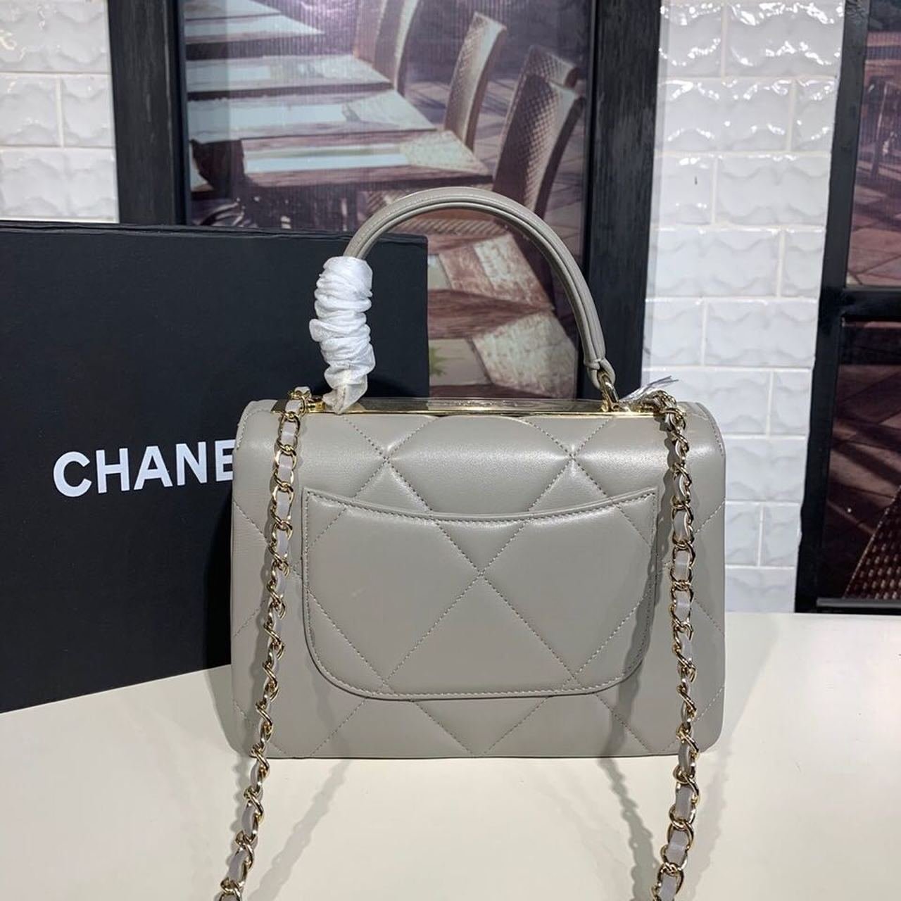 Chanel Trendy CC Maxi Top Handle Bag 25cm Lambskin Leather Fall/Winter Act 1 Collection Grey