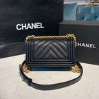 Chanel Chevron Boy Bag 20cm Caviar Leather Antique Gold Hardware Fall/Winter Act 1 Collection Black