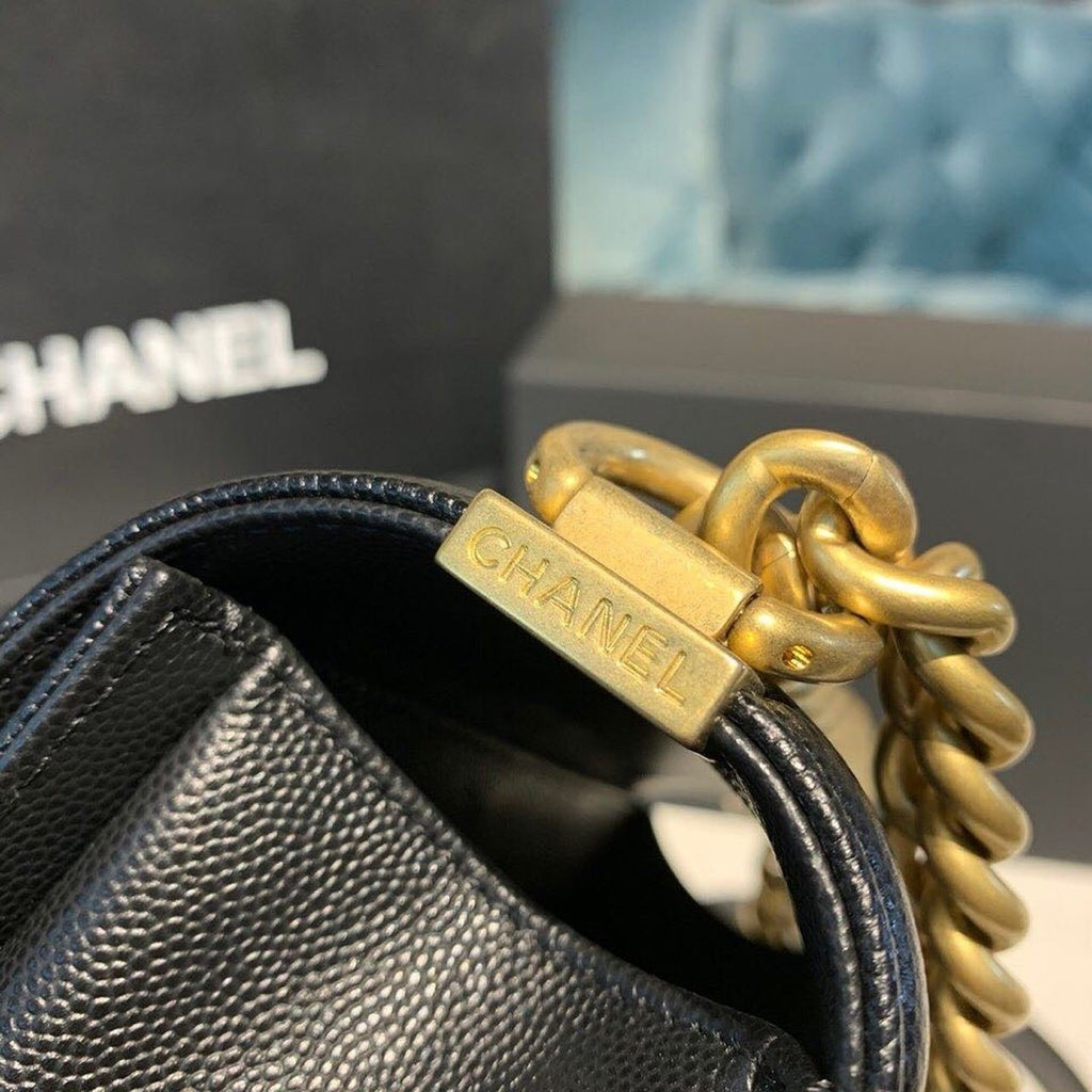 Chanel Chevron Boy Bag 20cm Caviar Leather Antique Gold Hardware Fall/Winter Act 1 Collection Black