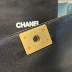 Chanel Chevron Boy Bag 20cm Caviar Leather Antique Gold Hardware Fall/Winter Act 1 Collection Black