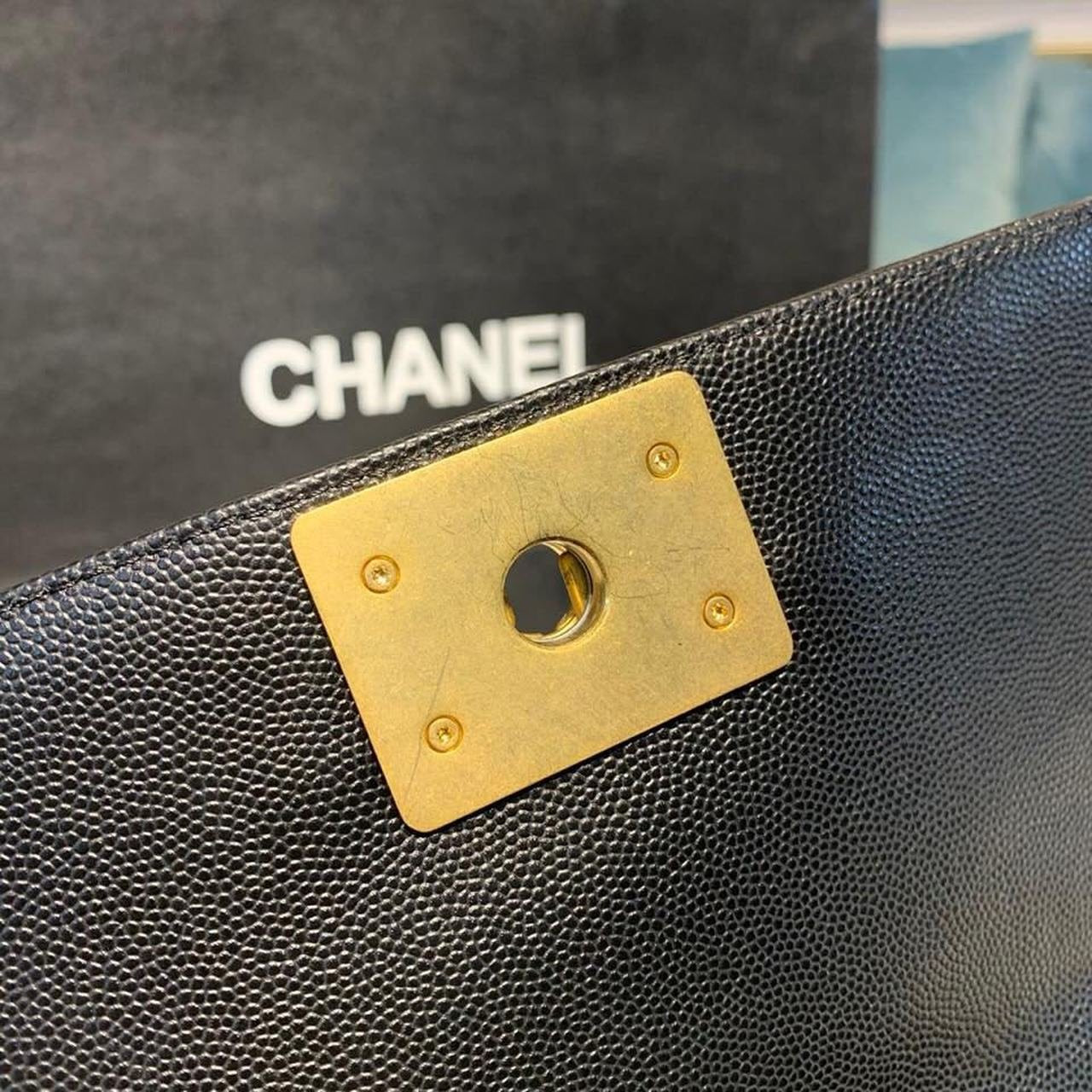 Chanel Chevron Boy Bag 20cm Caviar Leather Antique Gold Hardware Fall/Winter Act 1 Collection Black