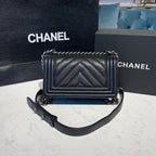 Chanel Chevron Boy Bag 20cm Caviar Leather Antique Silver Hardware Fall/Winter Act 1 Collection, Black