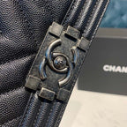 Chanel Chevron Boy Bag 20cm Caviar Leather Antique Silver Hardware Fall/Winter Act 1 Collection, Black