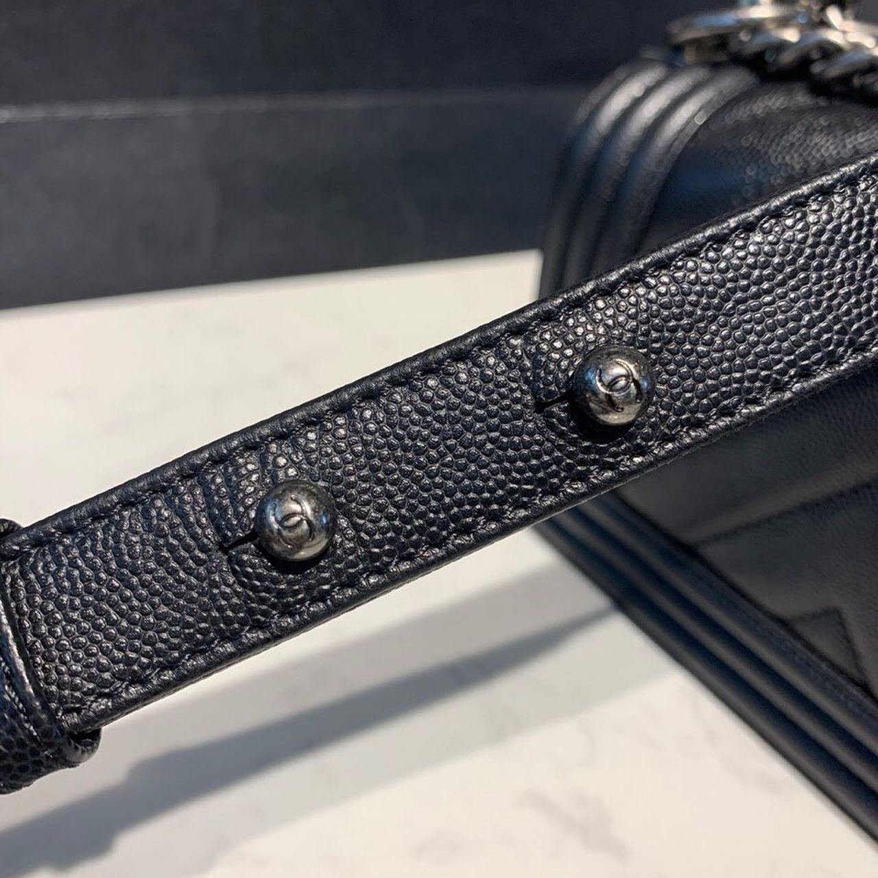Chanel Chevron Boy Bag 20cm Caviar Leather Antique Silver Hardware Fall/Winter Act 1 Collection, Black