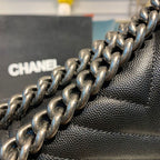 Chanel Chevron Boy Bag 20cm Caviar Leather Antique Silver Hardware Fall/Winter Act 1 Collection, Black