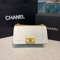 Chanel Quilted Boy Bag 20cm Caviar Leather Antique Gold Hardware Fall/Winter Act 1 Collection White