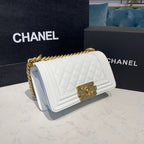 Chanel Quilted Boy Bag 20cm Caviar Leather Antique Gold Hardware Fall/Winter Act 1 Collection White
