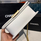 Chanel Quilted Boy Bag 20cm Caviar Leather Antique Gold Hardware Fall/Winter Act 1 Collection White