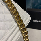 Chanel Quilted Boy Bag 20cm Caviar Leather Antique Gold Hardware Fall/Winter Act 1 Collection White