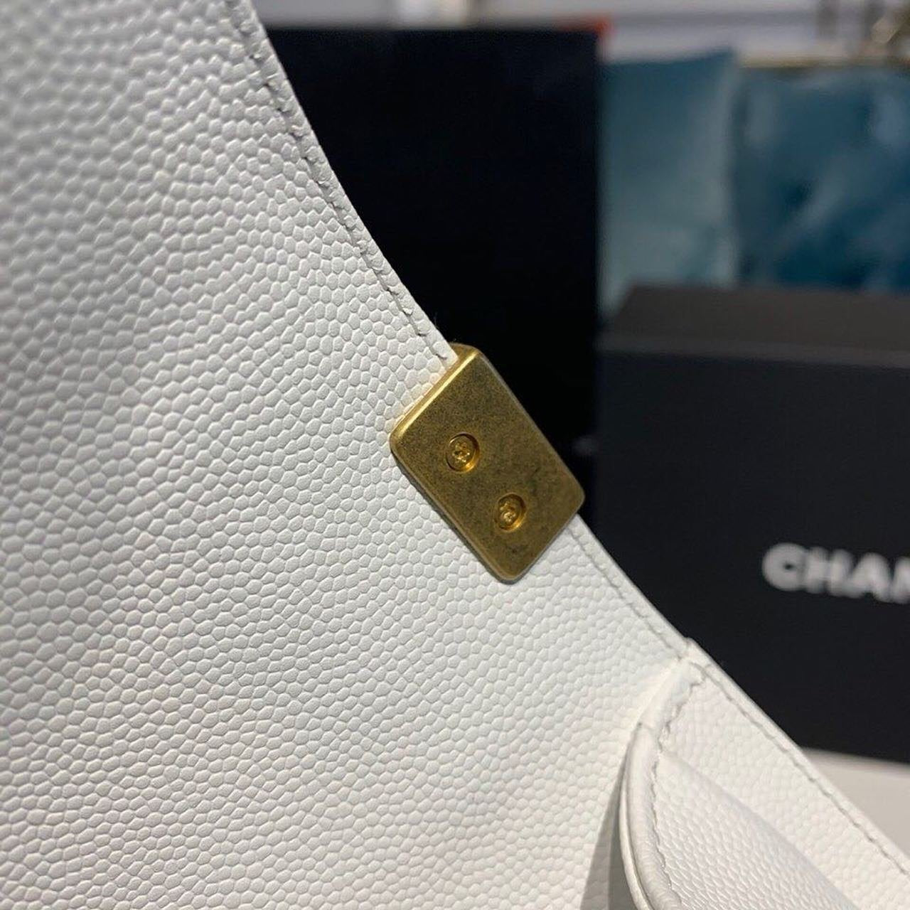 Chanel Quilted Boy Bag 20cm Caviar Leather Antique Gold Hardware Fall/Winter Act 1 Collection White