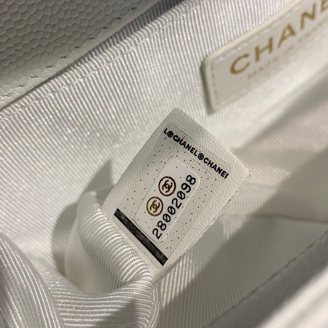 Chanel Quilted Boy Bag 20cm Caviar Leather Antique Gold Hardware Fall/Winter Act 1 Collection White
