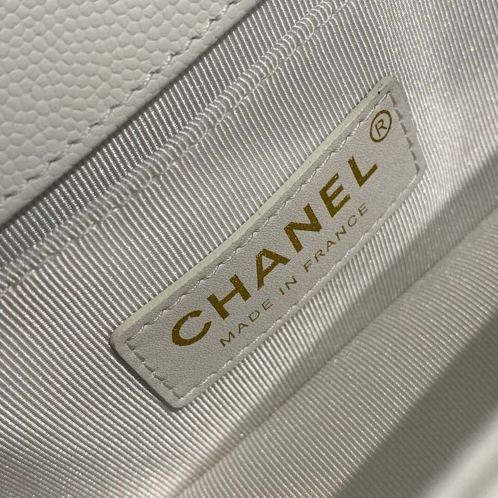 Chanel Quilted Boy Bag 20cm Caviar Leather Antique Gold Hardware Fall/Winter Act 1 Collection White