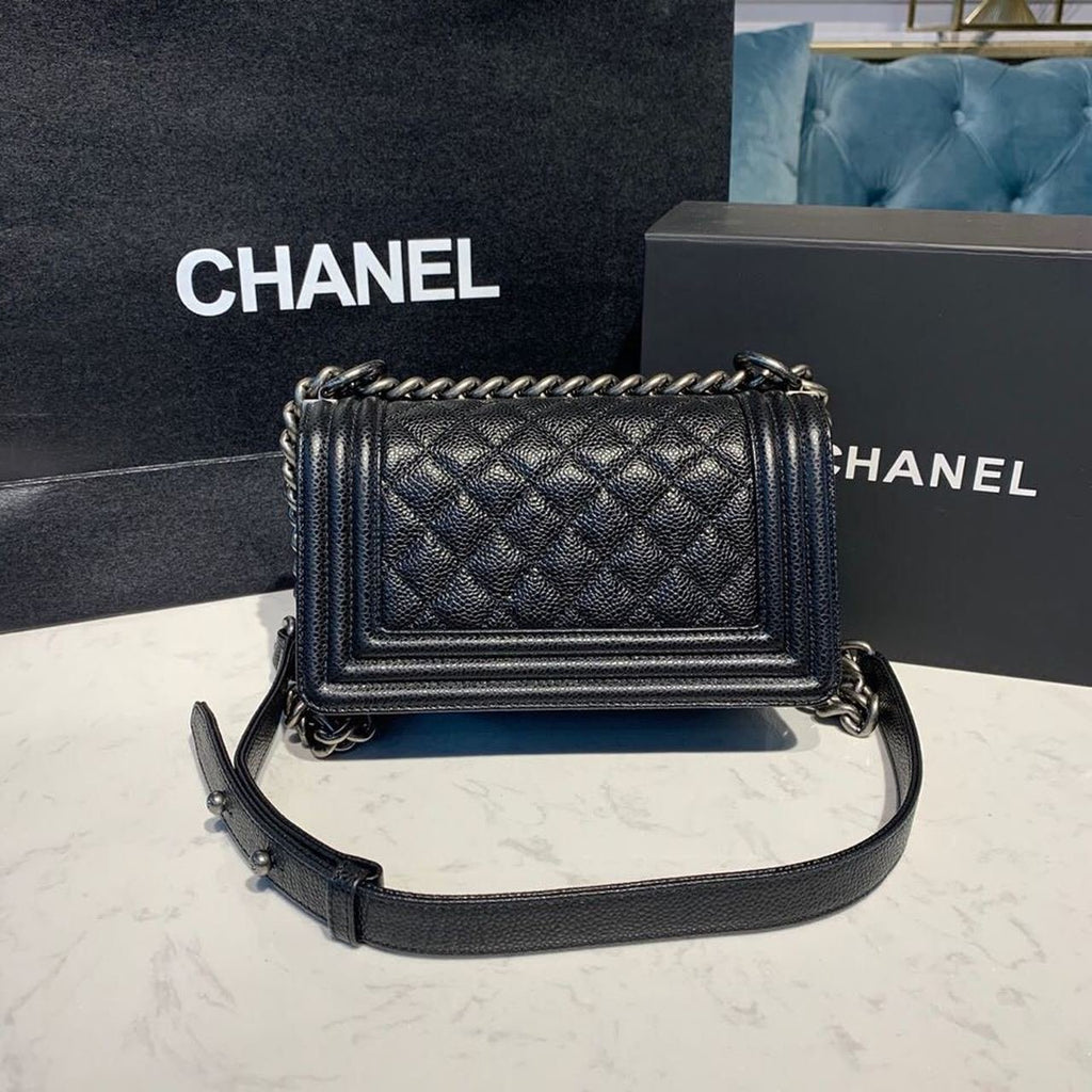 Chanel Quilted Boy Bag 20cm Caviar Leather Antique Silver Hardware Fall/Winter Act 1 Collection Black