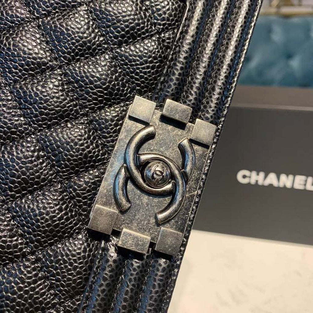 Chanel Quilted Boy Bag 20cm Caviar Leather Antique Silver Hardware Fall/Winter Act 1 Collection Black