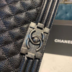 Chanel Quilted Boy Bag 20cm Caviar Leather Antique Silver Hardware Fall/Winter Act 1 Collection Black