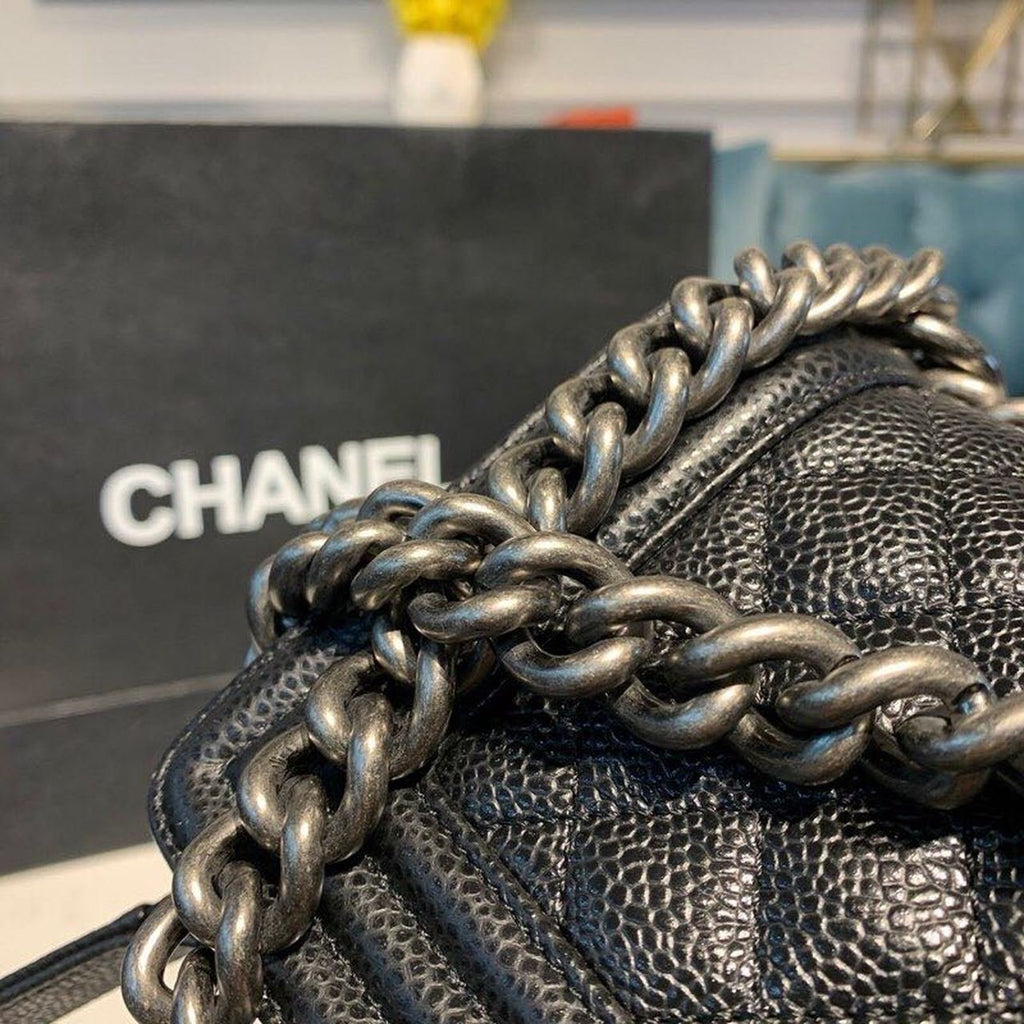 Chanel Quilted Boy Bag 20cm Caviar Leather Antique Silver Hardware Fall/Winter Act 1 Collection Black