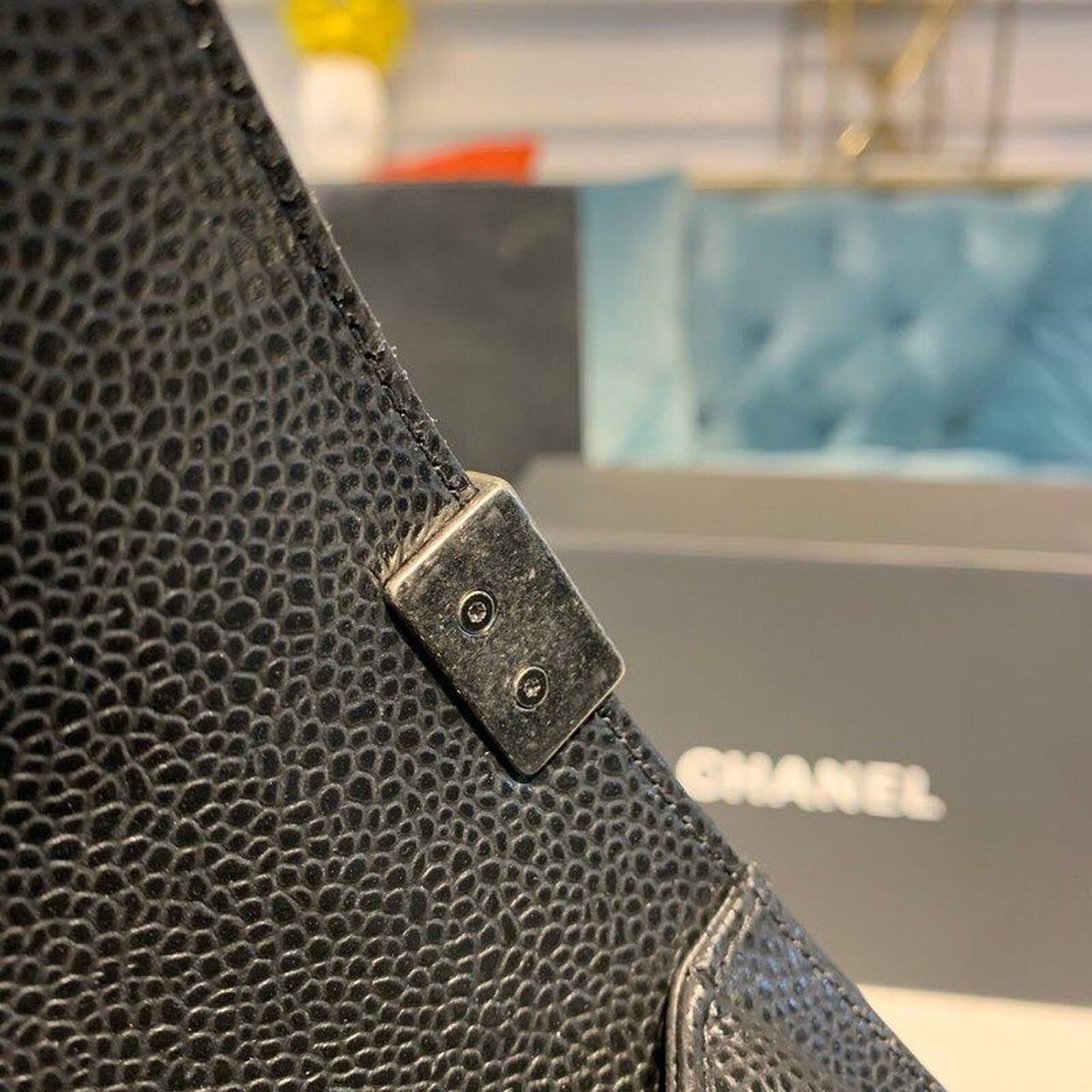 Chanel Quilted Boy Bag 20cm Caviar Leather Antique Silver Hardware Fall/Winter Act 1 Collection Black