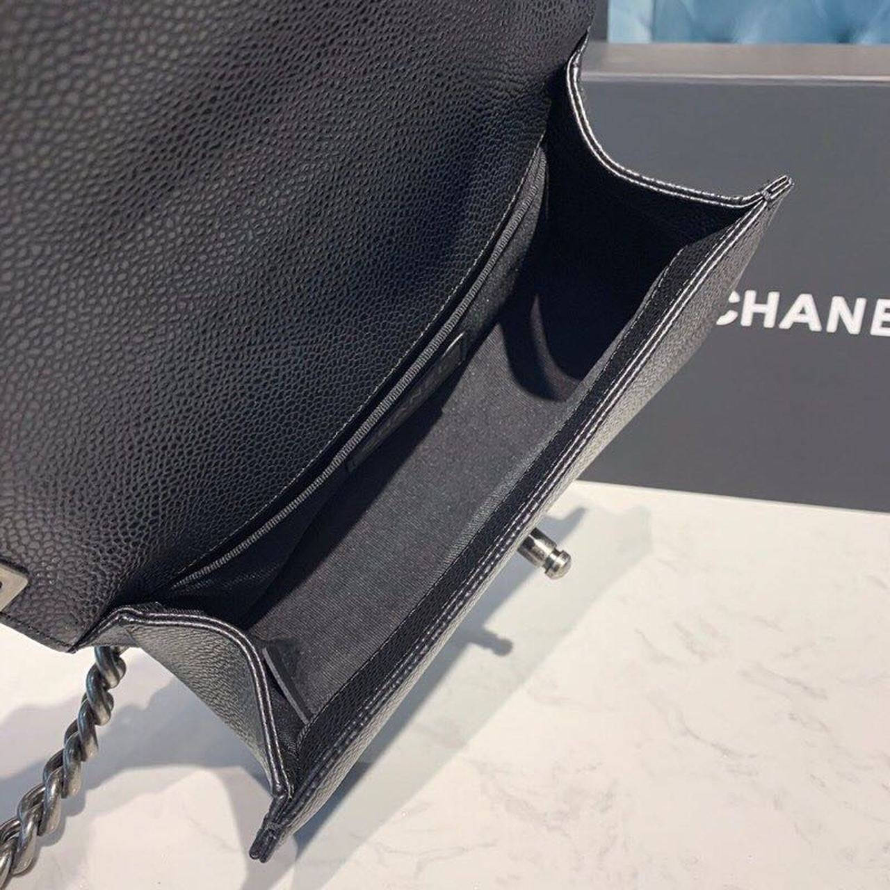 Chanel Quilted Boy Bag 20cm Caviar Leather Antique Silver Hardware Fall/Winter Act 1 Collection Black