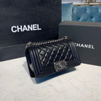 Chanel Quilted Boy Bag 20cm Lambskin Leather Antique Silver Hardware Fall/Winter Act 1 Collection Black