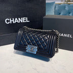 Chanel Quilted Boy Bag 20cm Lambskin Leather Antique Silver Hardware Fall/Winter Act 1 Collection Black