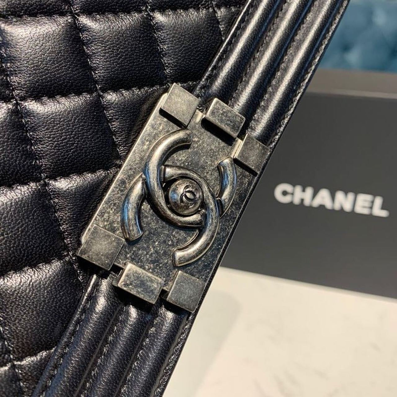 Chanel Quilted Boy Bag 20cm Lambskin Leather Antique Silver Hardware Fall/Winter Act 1 Collection Black