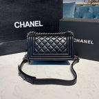 Chanel Quilted Boy Bag 20cm Lambskin Leather Antique Silver Hardware Fall/Winter Act 1 Collection Black