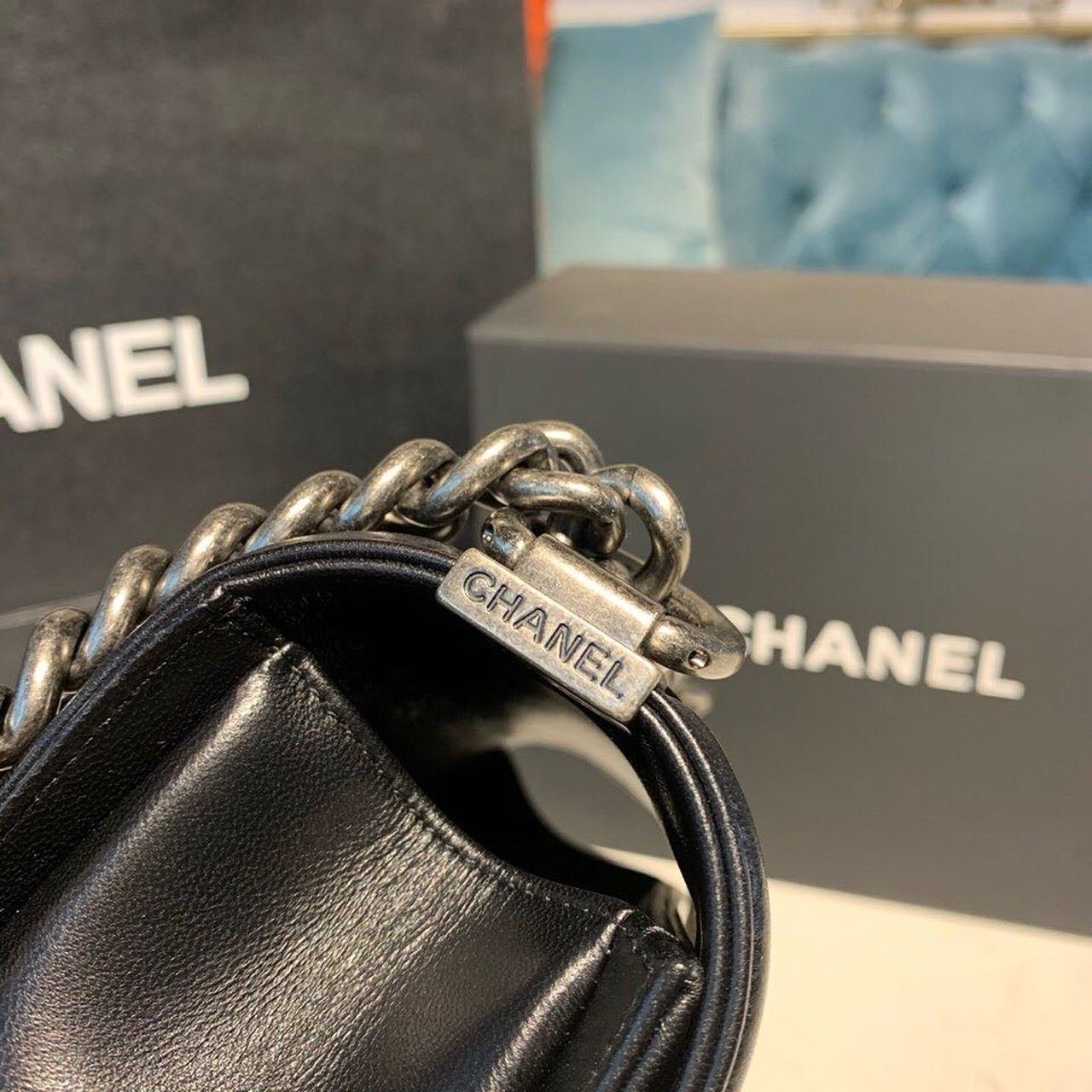 Chanel Quilted Boy Bag 20cm Lambskin Leather Antique Silver Hardware Fall/Winter Act 1 Collection Black