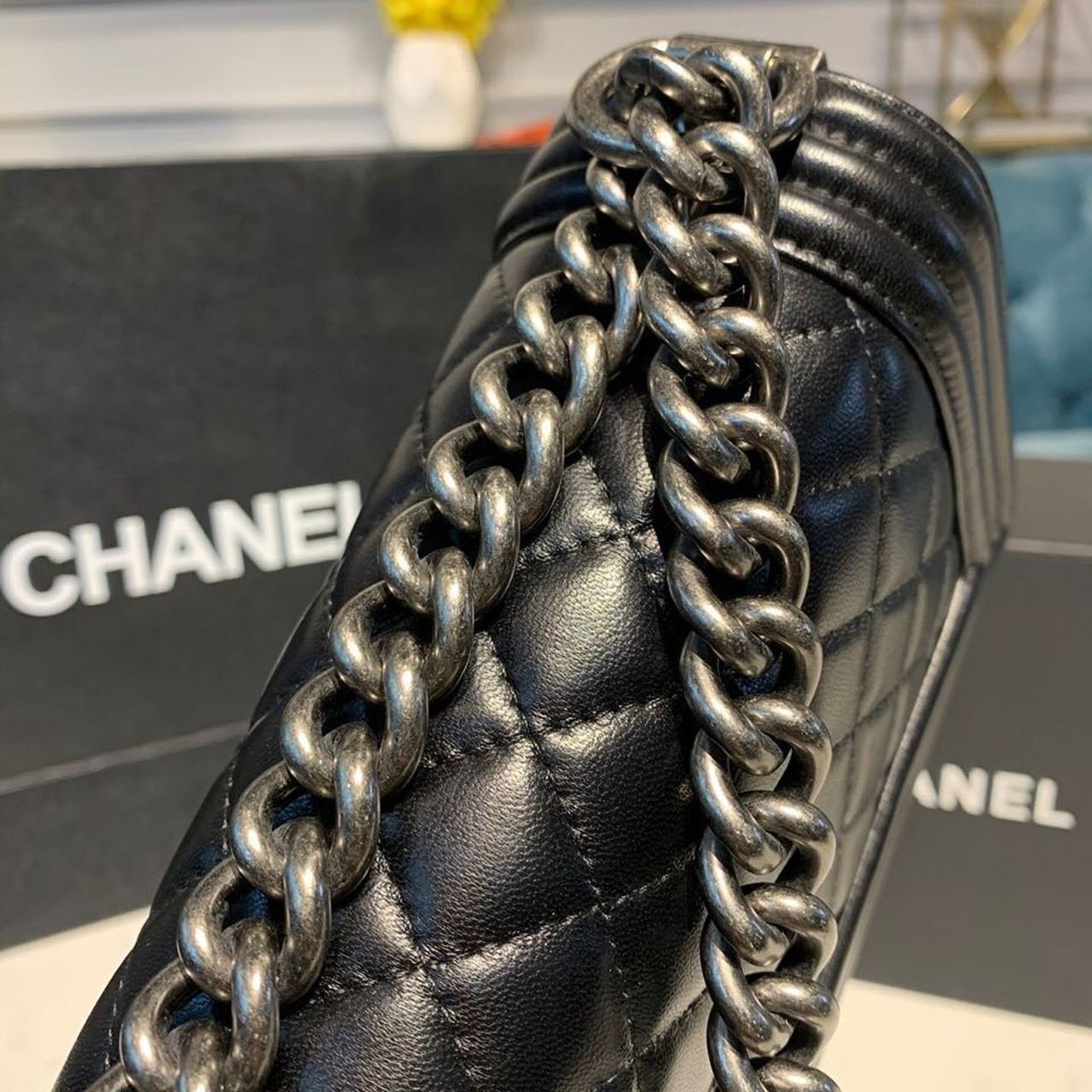Chanel Quilted Boy Bag 20cm Lambskin Leather Antique Silver Hardware Fall/Winter Act 1 Collection Black