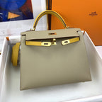 Hermes Kelly 25 Sellier Epsom Greige/Yellow Bag For Women, Women’s Handbags, Shoulder Bags 10in/25cm
