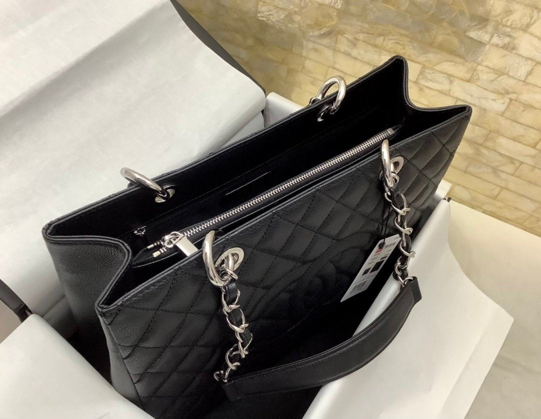 Chanel Classic Tote Bag Silver Hardware 34cm Black