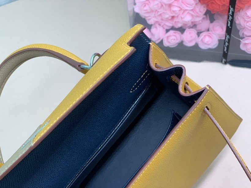 Hermes Kelly 28 Sellier Epsom Bag Grey/Yellow For Women, Women’s Handbags, Shoulder Bags 11in/28cm