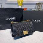 Chanel Quilted Boy Bag 25cm Caviar Leather Antique Gold Hardware Fall/Winter Act 1 Collection Black