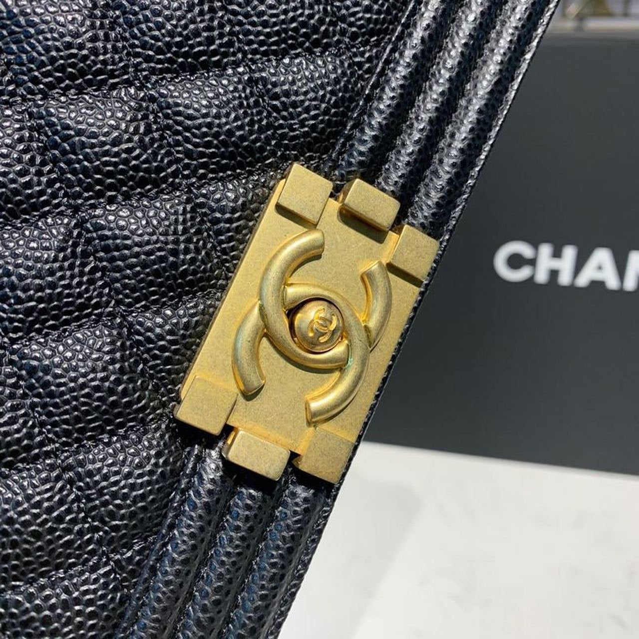 Chanel Quilted Boy Bag 25cm Caviar Leather Antique Gold Hardware Fall/Winter Act 1 Collection Black