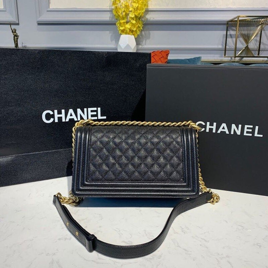 Chanel Quilted Boy Bag 25cm Caviar Leather Antique Gold Hardware Fall/Winter Act 1 Collection Black