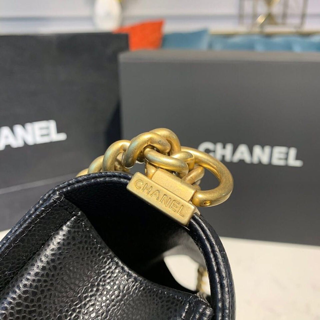 Chanel Quilted Boy Bag 25cm Caviar Leather Antique Gold Hardware Fall/Winter Act 1 Collection Black