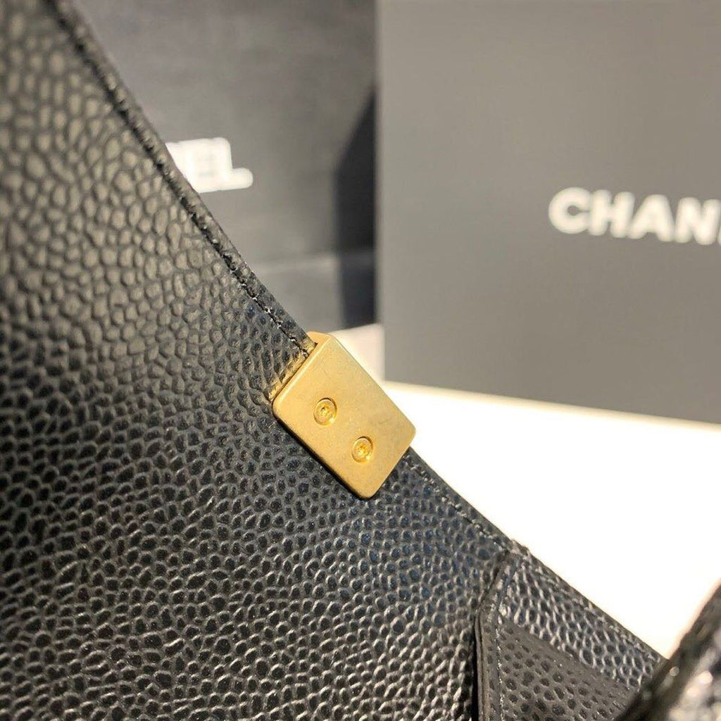 Chanel Quilted Boy Bag 25cm Caviar Leather Antique Gold Hardware Fall/Winter Act 1 Collection Black