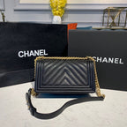 Chanel Quilted Boy Bag Caviar Leather Antique Gold Hardware Fall/Winter Act 1 Collection Black