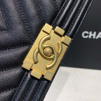 Chanel Quilted Boy Bag Caviar Leather Antique Gold Hardware Fall/Winter Act 1 Collection Black