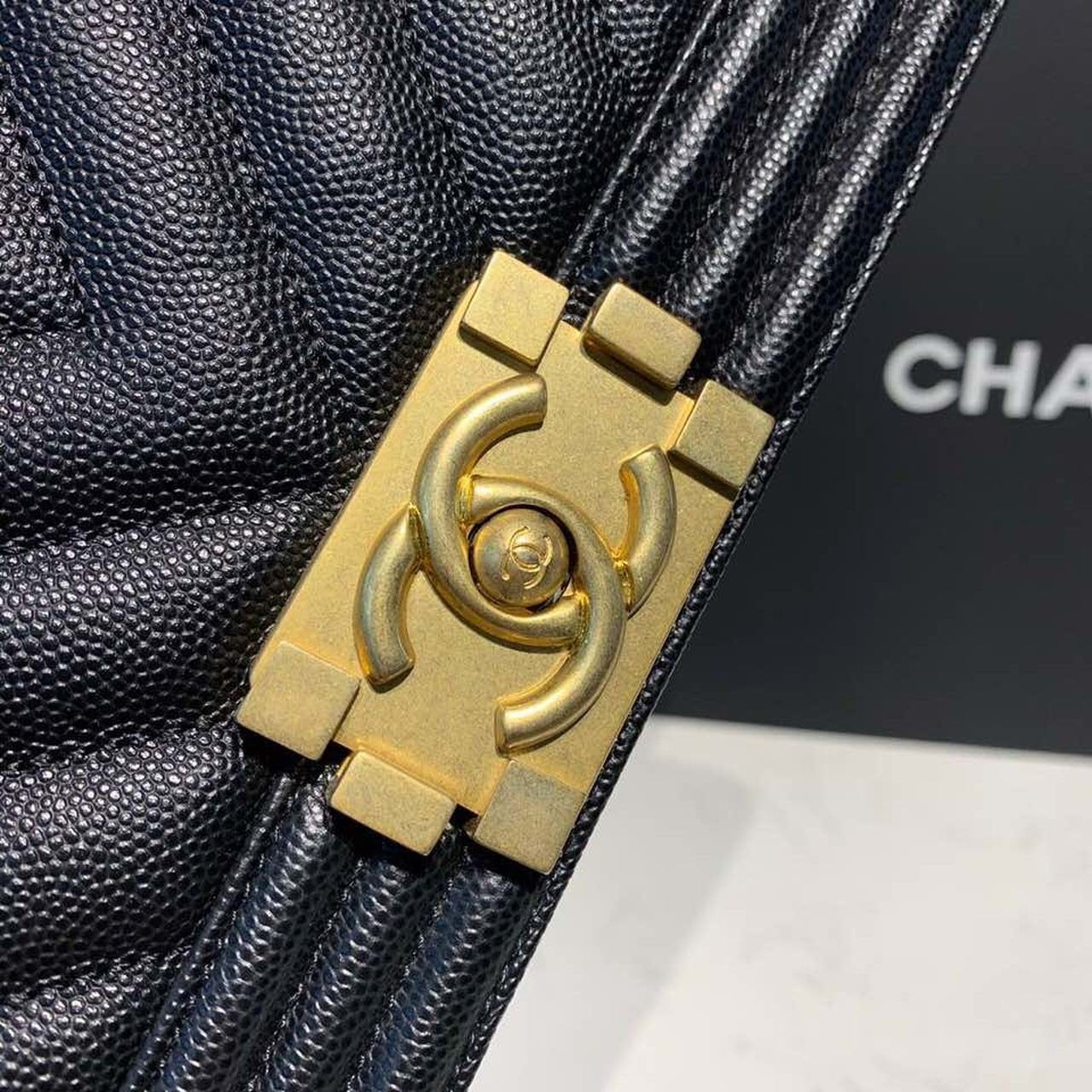 Chanel Quilted Boy Bag Caviar Leather Antique Gold Hardware Fall/Winter Act 1 Collection Black