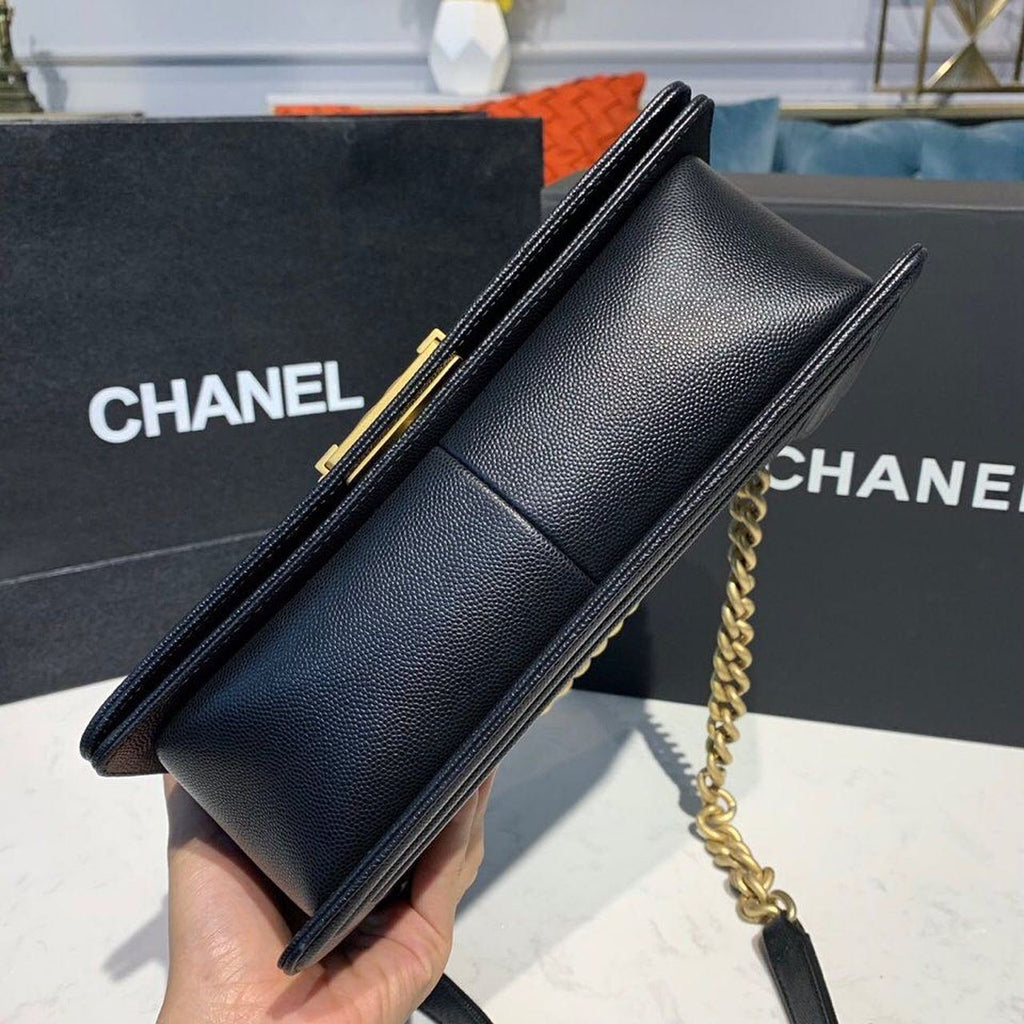 Chanel Quilted Boy Bag Caviar Leather Antique Gold Hardware Fall/Winter Act 1 Collection Black