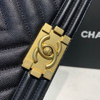 Chanel Quilted Boy Bag Caviar Leather Antique Gold Hardware Fall/Winter Act 1 Collection Black