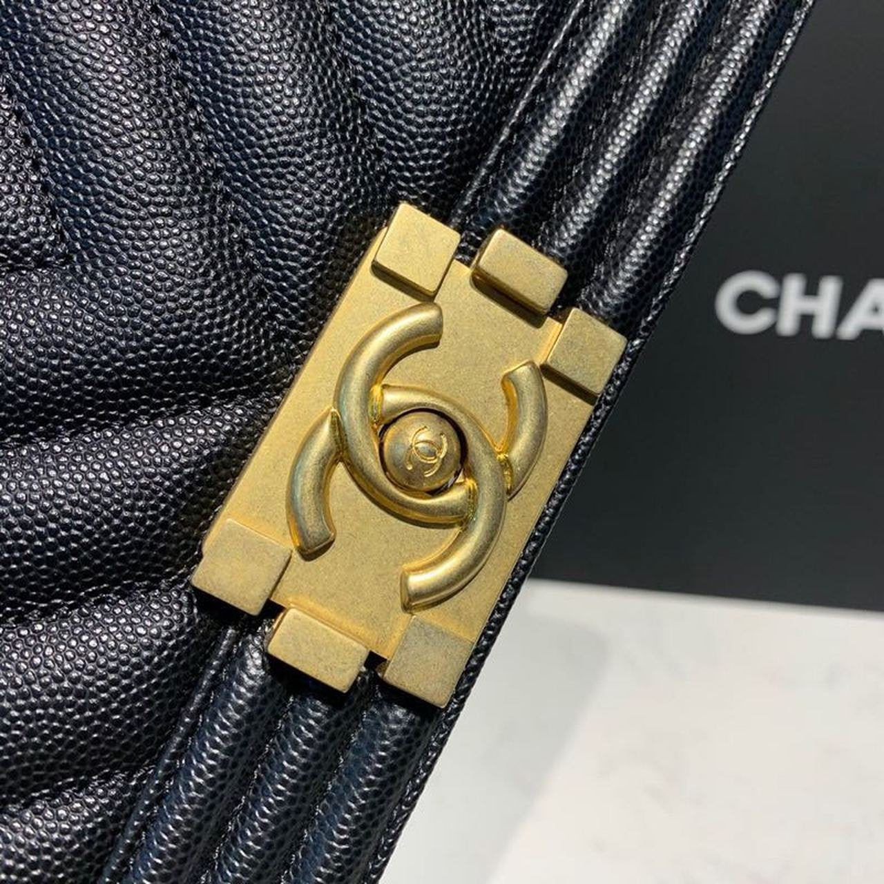 Chanel Quilted Boy Bag Caviar Leather Antique Gold Hardware Fall/Winter Act 1 Collection Black