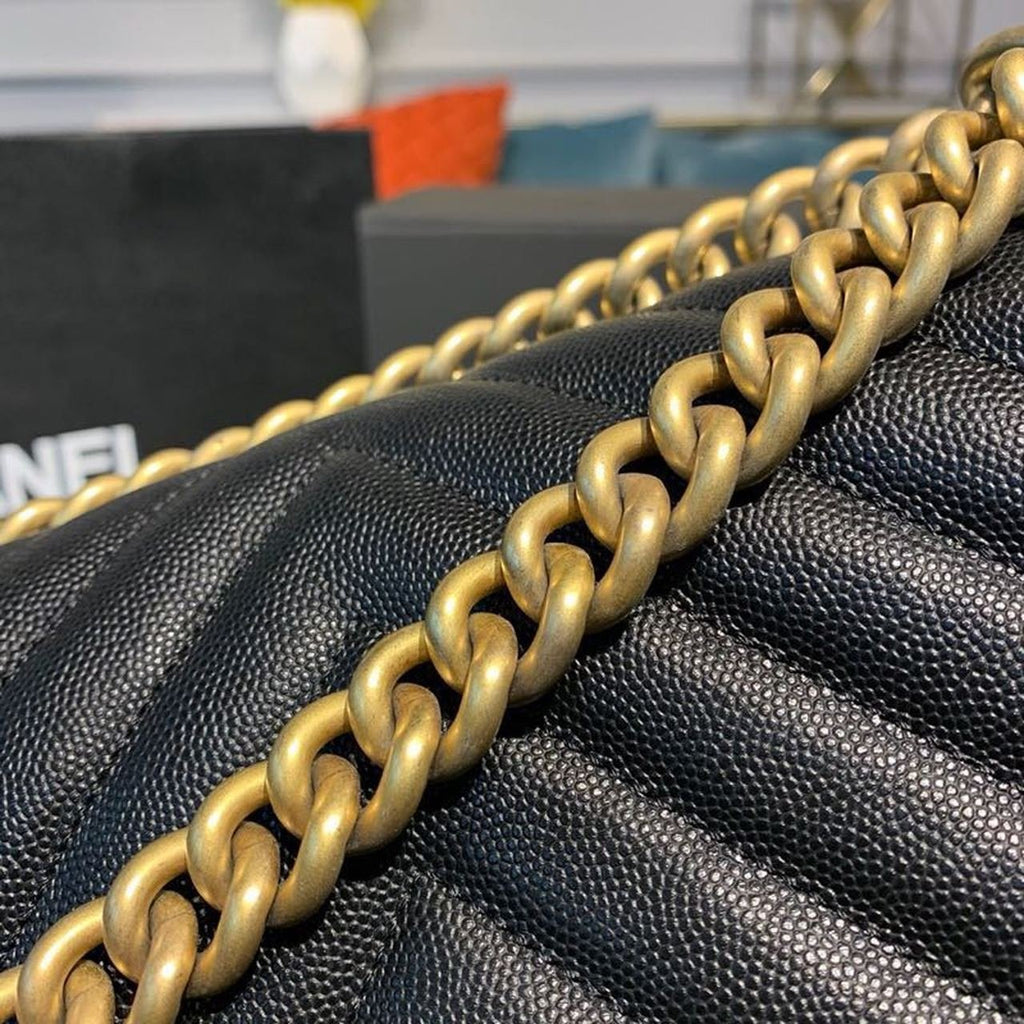 Chanel Quilted Boy Bag Caviar Leather Antique Gold Hardware Fall/Winter Act 1 Collection Black