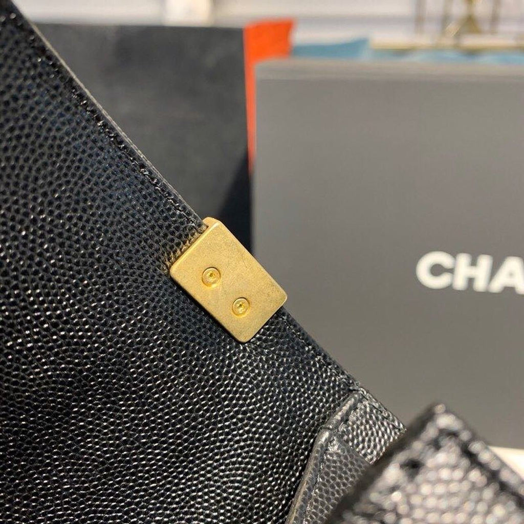 Chanel Quilted Boy Bag Caviar Leather Antique Gold Hardware Fall/Winter Act 1 Collection Black