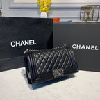 Chanel Quilted Boy Bag 25cm Lambskin Leather Antique Silver Hardware Fall/Winter Act 1 Collection Black