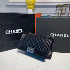 Chanel Quilted Boy Bag 25cm Lambskin Leather Antique Silver Hardware Fall/Winter Act 1 Collection Black
