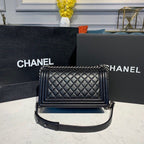 Chanel Quilted Boy Bag 25cm Lambskin Leather Antique Silver Hardware Fall/Winter Act 1 Collection Black