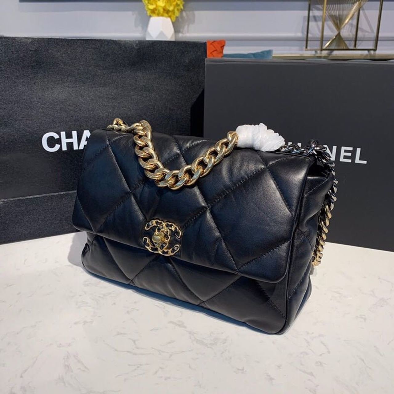 Chanel 19 Flap Bag 30cm Goatskin Leather Fall/Winter Act 1 Collection Black
