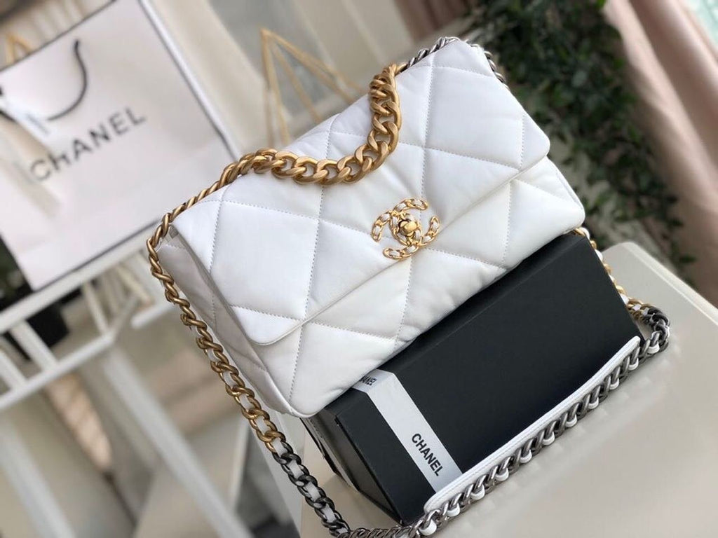 Chanel 19 Flap Bag 30cm Goatskin Leather Fall/Winter Act 1 Collection, White