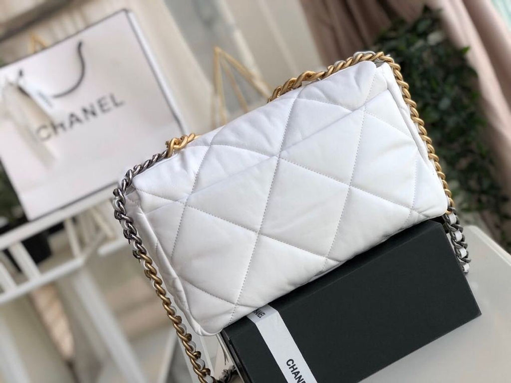 Chanel 19 Flap Bag 30cm Goatskin Leather Fall/Winter Act 1 Collection, White